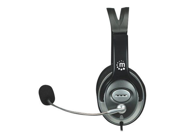 Manhattan Stereo Over-Ear Headset (3.5mm) (Clearance Pricing), Microphone Boom (padded), Adjustable Steel Headband, In-Line Volume Control, Ear Cushions, Std 2x 3.5mm stereo jack/plug for audio/mic use, cable 2.5m, 3 Year Warranty - Micro-casque...