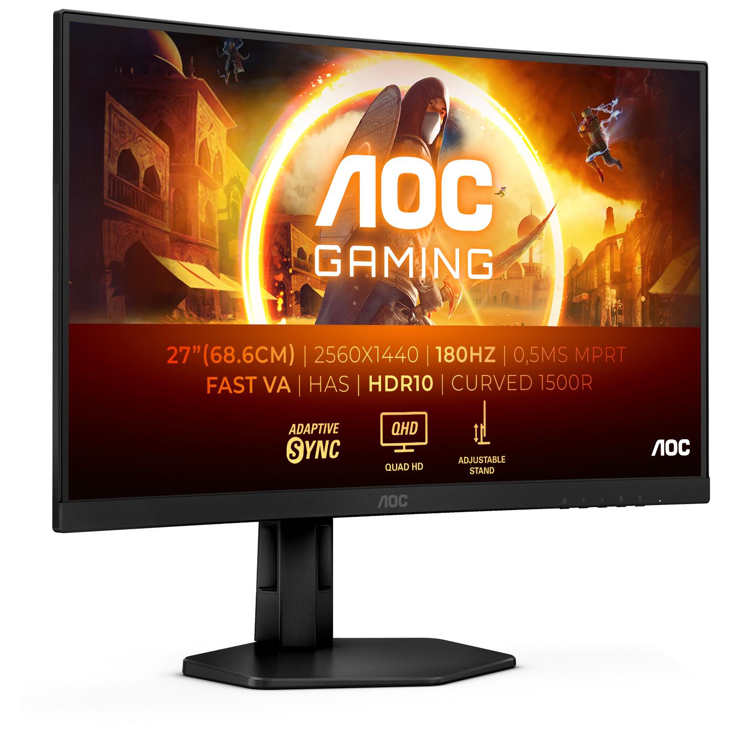 AOC Gaming CQ27G4X - G4 Series - écran LED - jeux - incurvé - 27" - 2560 x 1440 QHD @ 180 Hz - Fast VA - 300 cd/m² - 4000:1 - HDR10 - 0.5 ms - 2xHDMI, DisplayPort - noir