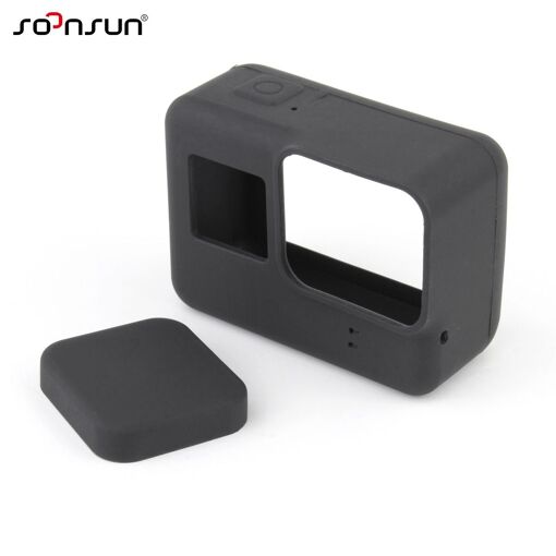 Caso de silicona suave Cnyo® + tapa de lente de goma para GoPro Hero 6/5 Negro