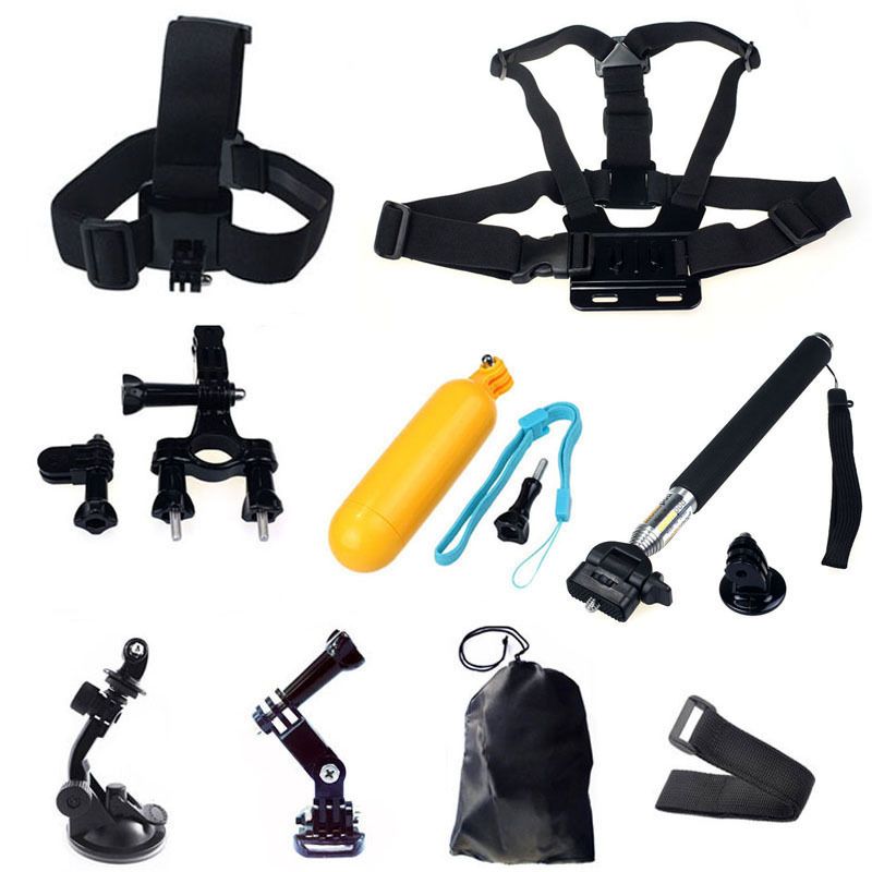 Arandela de pecho CNYO 9 en 1 + correa para la cabeza + mango Manfrotto + adaptador de montaje para trípode para cámaras GoPro Hero 2/3/4