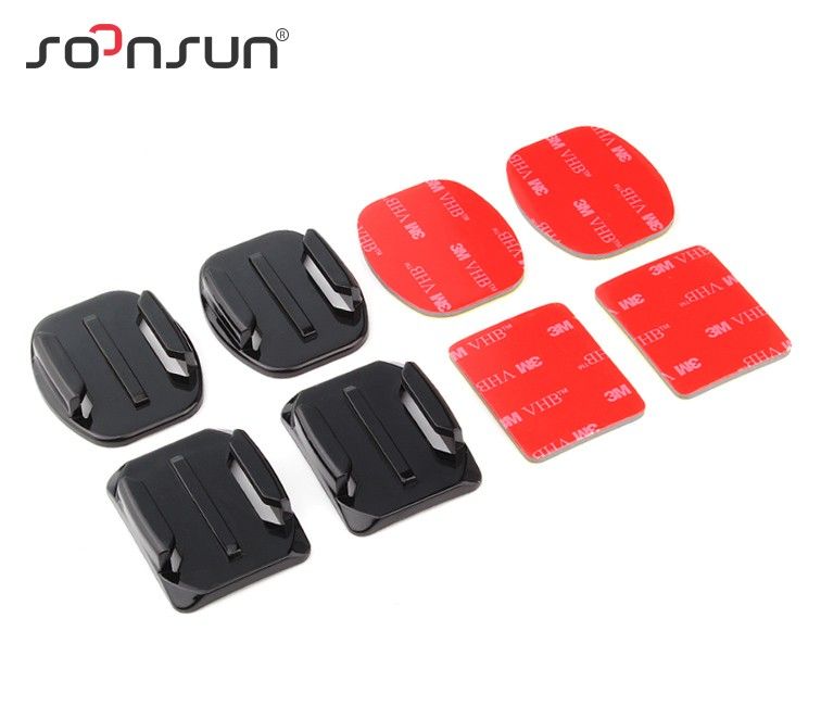 Kit de montaje CNYO® - 2 soportes adhesivos curvados y 2 soportes de superficie plana para GoPro, SJCAM y cámaras Xiaomi Yi