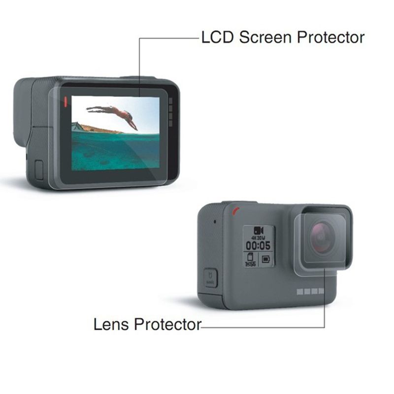 Film protecteur d'écran LCD CNYO® + film de protection de lentille + tissu pour caméra d'action Gopro Hero 6/5