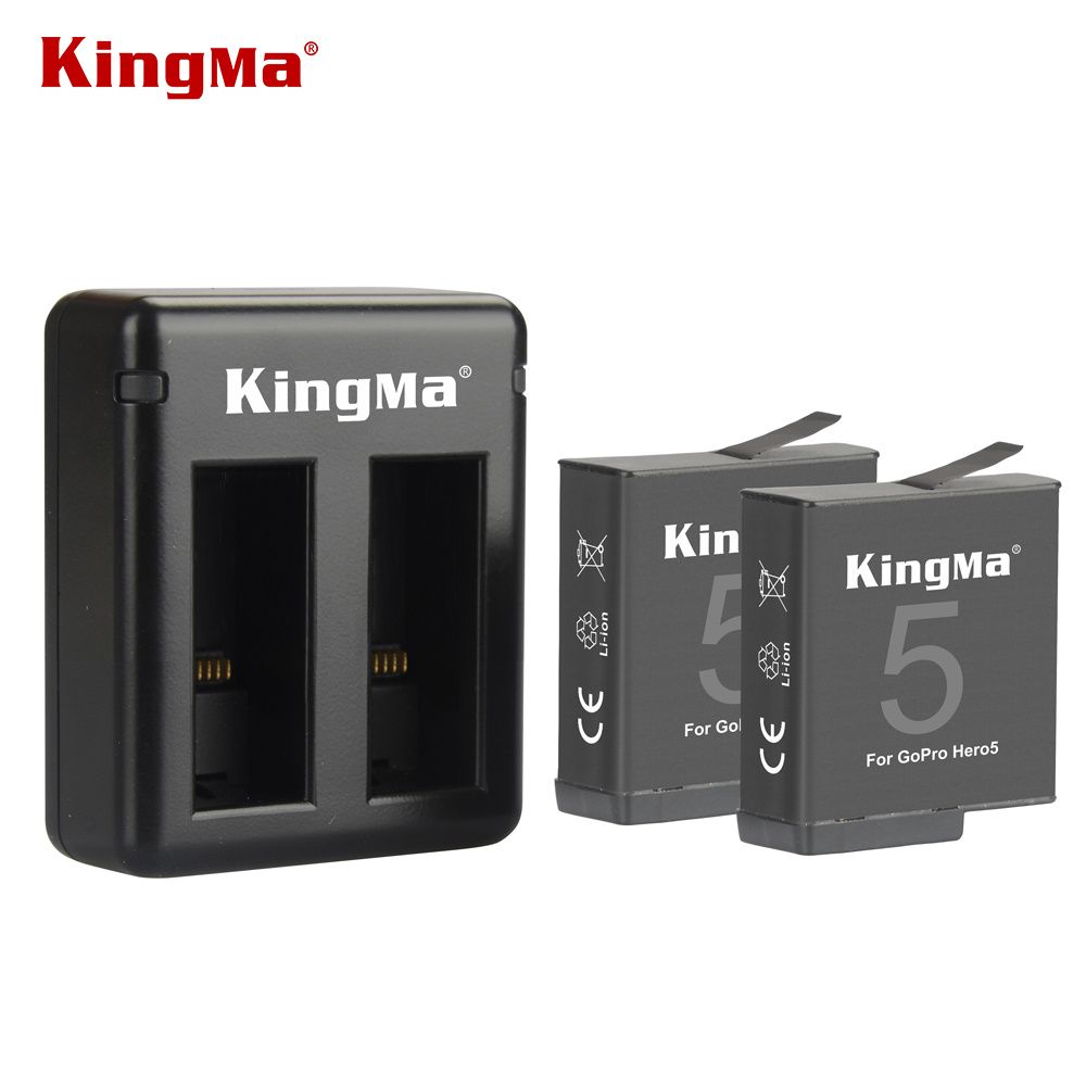 CNYO® KingMa Gopro Hero 5 Battery Pack (2-Pack) 1220mAh AHDBT-501 (Black) with Dual Charger Port Home Charger