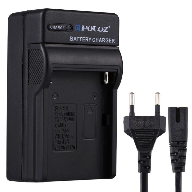 Chargeur de batterie EU avec câble pour Sony NP-F550 / F750 / F960 / FM50 / FM70 / FM90 / QM91D, Panasonic VBD1 / VBD2, JVC V607u / V617u
