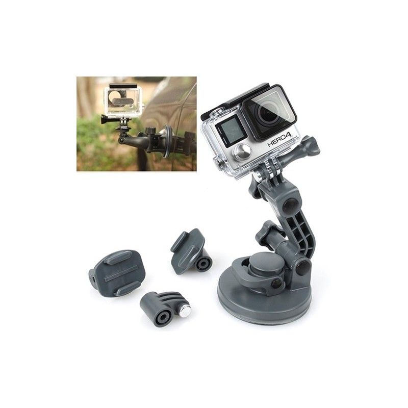 Soporte para ventosa Wewoo para GoPro Hero 4/3+ / 3/2/1 con soporte para coche + adaptador de trípode + tornillo de manillar