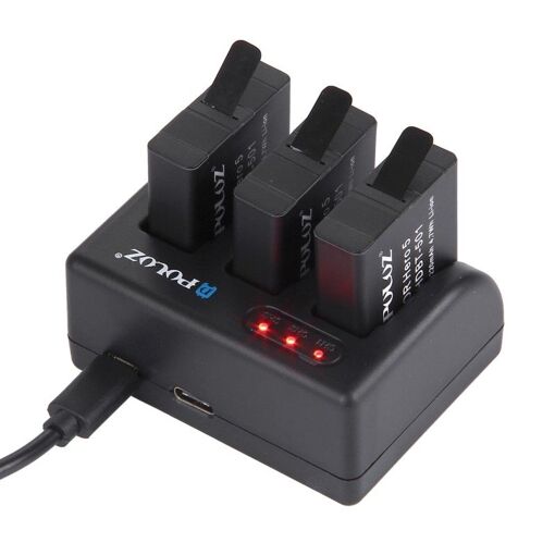 Wewoo GoPro HERO5 Battery Charger 3-Channel with Micro USB and USB-C/Type-C LED Light