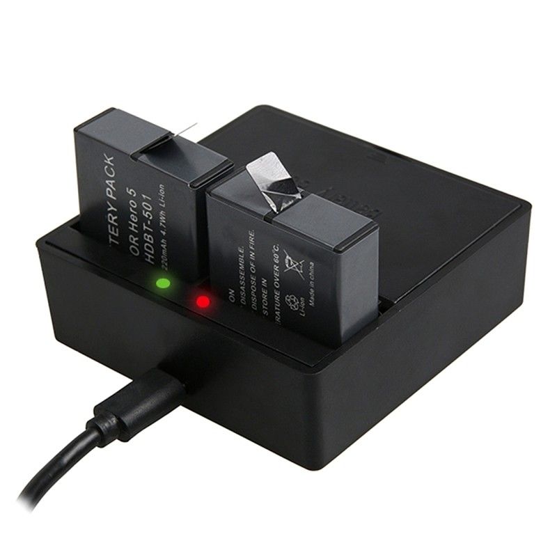 Cargador doble de batería Wewelu para GoPro HERO5 con luz LED