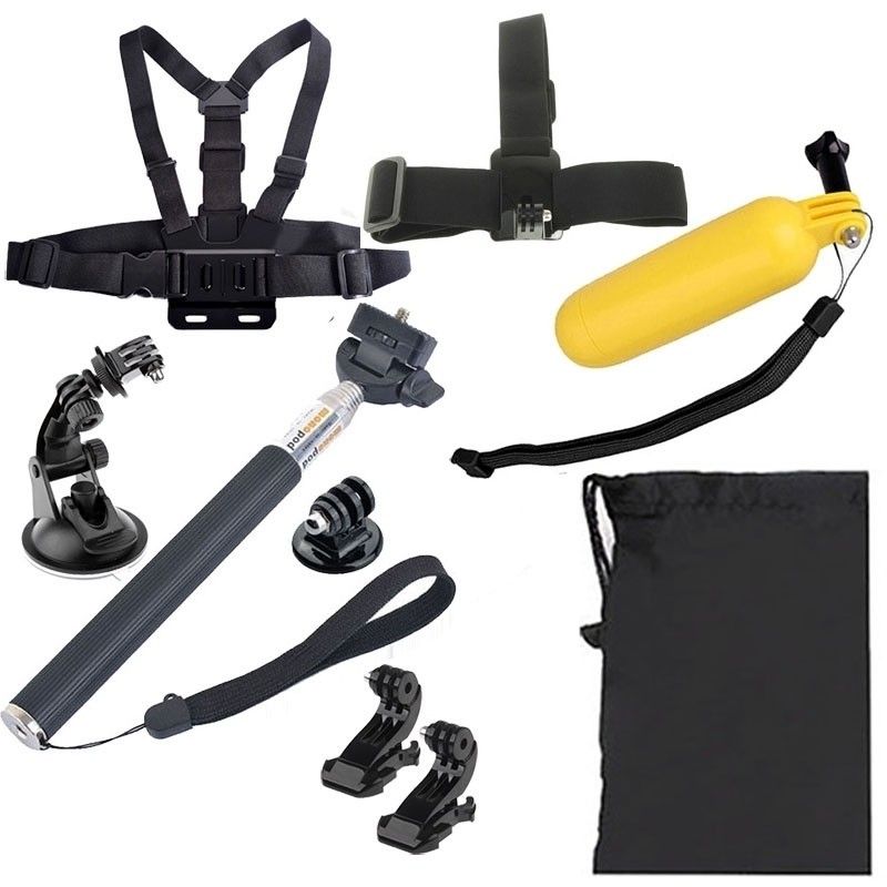 Wewoo 9-in-1 GoPro Accessory Kit (Hero4/3+/3/2/1/SJ4000) with Head Strap, Floating Monopod Bobber, Suction Cup, Pocket Selfie Stick and Carrying Bag