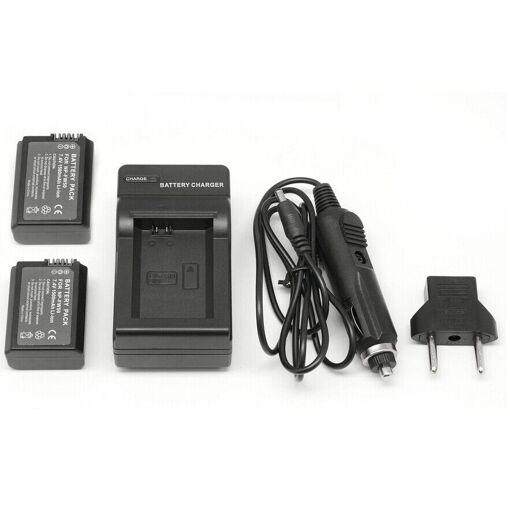 QUMOX Batería recargable Li-ion NP-FW50 (2x) + Cargador para cámaras Sony Alpha y NEX