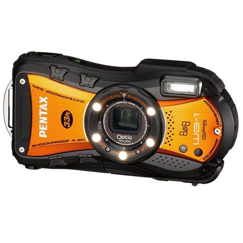 Cámara digital resistente al agua Pentax Optio WG-1 GPS, naranja brillante, aproximadamente 14 millones de píxeles, resistente al agua hasta 10 metros