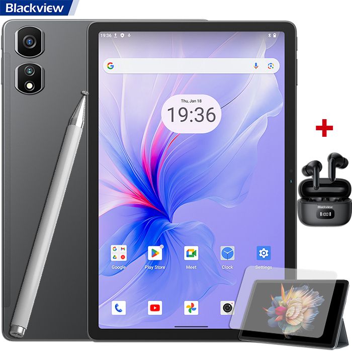 Blackview Tab 16 Pro 10.95" Tablet - 16GB + 256GB, 7700mAh Battery, 13MP+8MP Cameras, Android 14, Dual SIM, PC Mode, Grey with Airbuds8