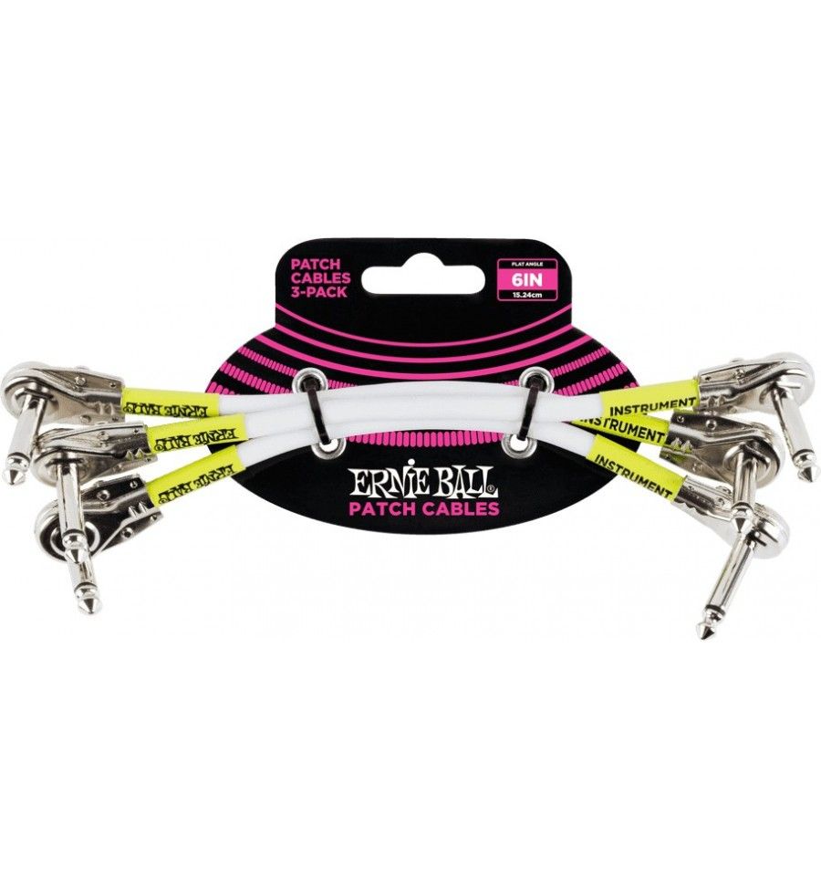 Ernie Ball 3-Pack Patch Cables - White, 15cm