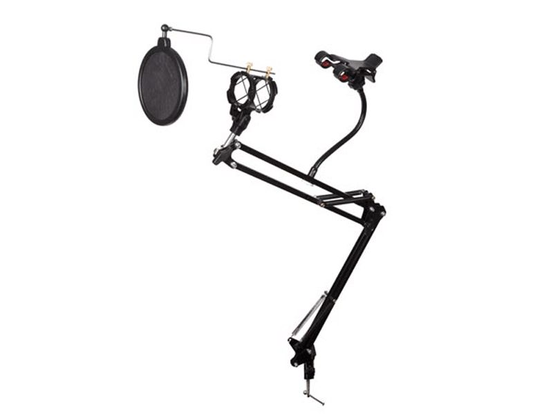 Velleman Microphone Table Stand with Anti-Shock Filter and Smartphone Holder