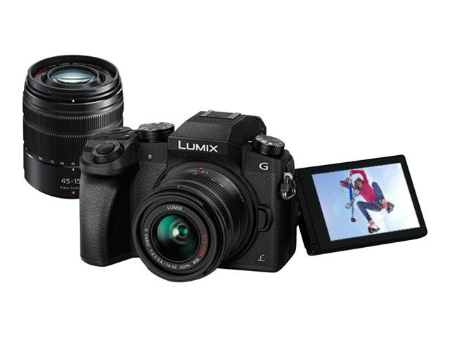 Cámara digital sin espejo de Panasonic - 16 MP - Micro Cuatro Tercios - 4K/30 fps - Objetivos de zoom óptico 3x 14-42 mm y 45-150 mm - Wi-Fi - Negro