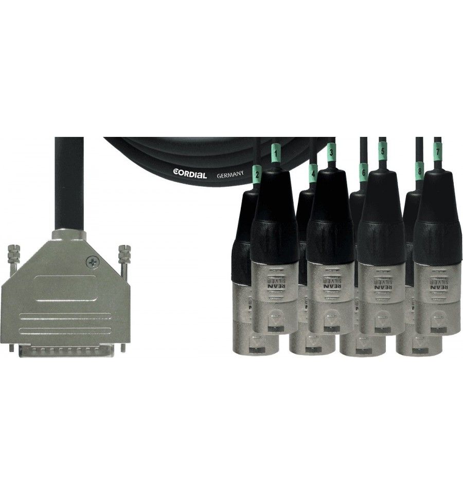 Cordial CFD3DMT - 25-Pin Multi-Pair Sub-D Cable with 8 XLR Male Connectors, 3m
