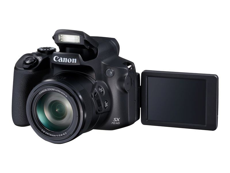 Canon PowerShot SX70 HS Compact Camera - Black - 20.3MP - 4K/30fps - 65x Optical Zoom - Wi-Fi, Bluetooth