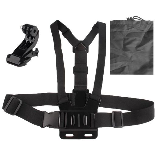 Cinturón ajustable para la pechera Allshopstock con soporte en forma de J y bolsa para GoPro HERO (Negro)