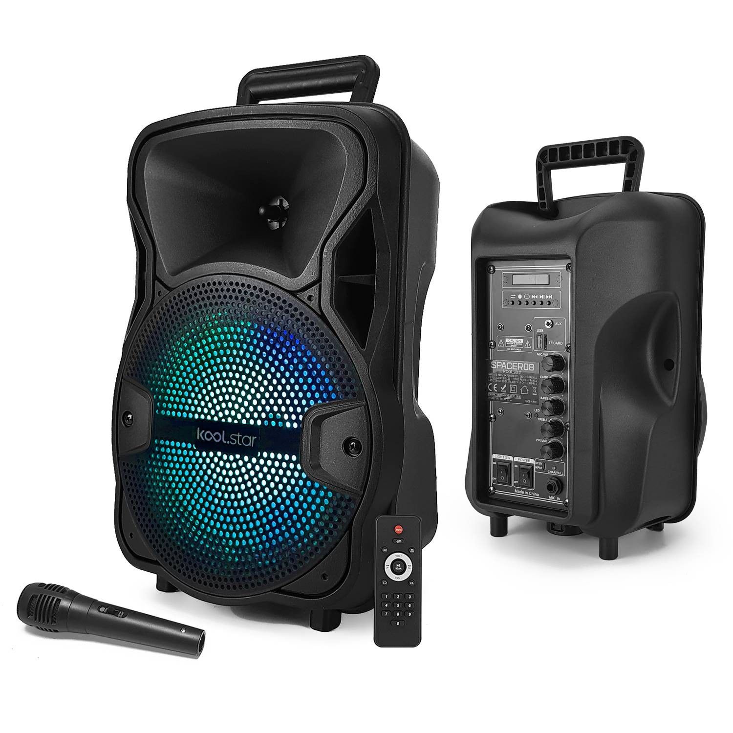 Haut-parleur de karaoké KoolStar SPACER08 autonome - 8'' - 200W - USB/Bluetooth/Carte SD + Microphone + Téléphone