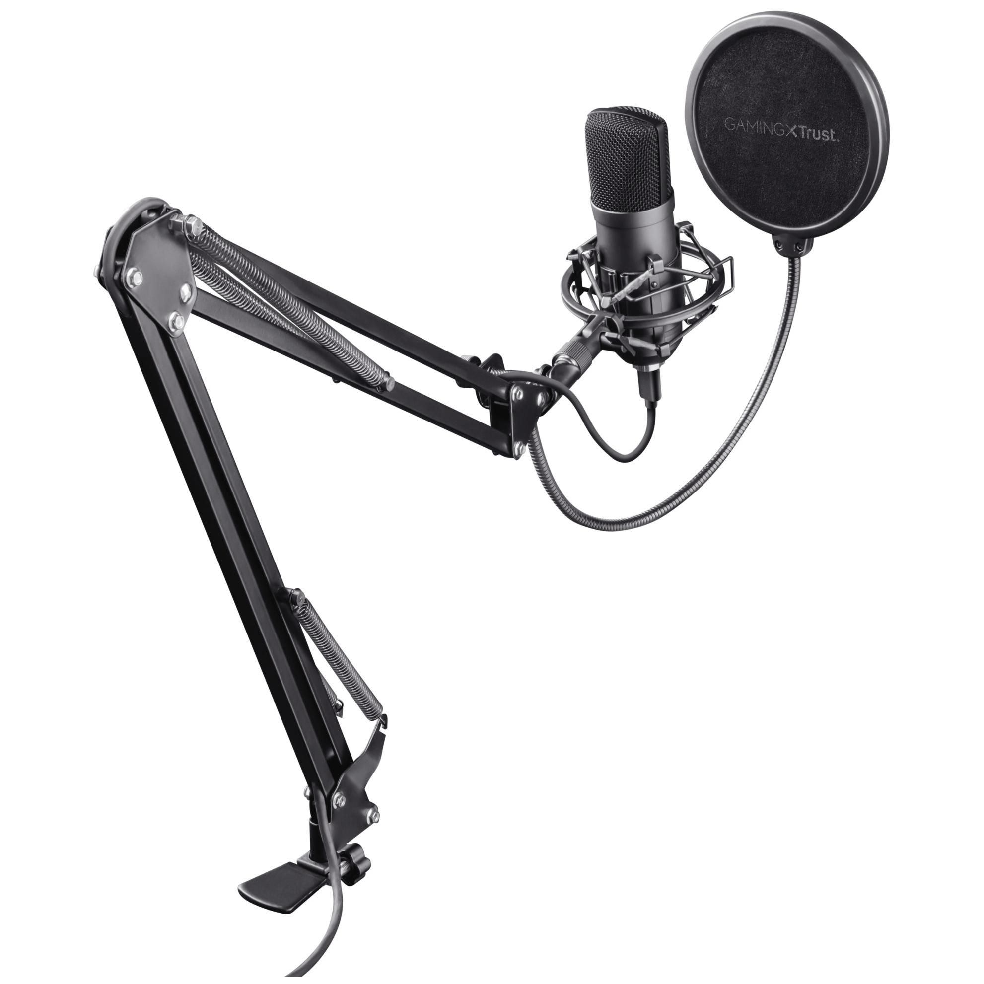 Micrófono de condensador Trust Gaming GXT 252+ Emita Plus con soporte para podcasting, streaming y creación de contenido - Negro