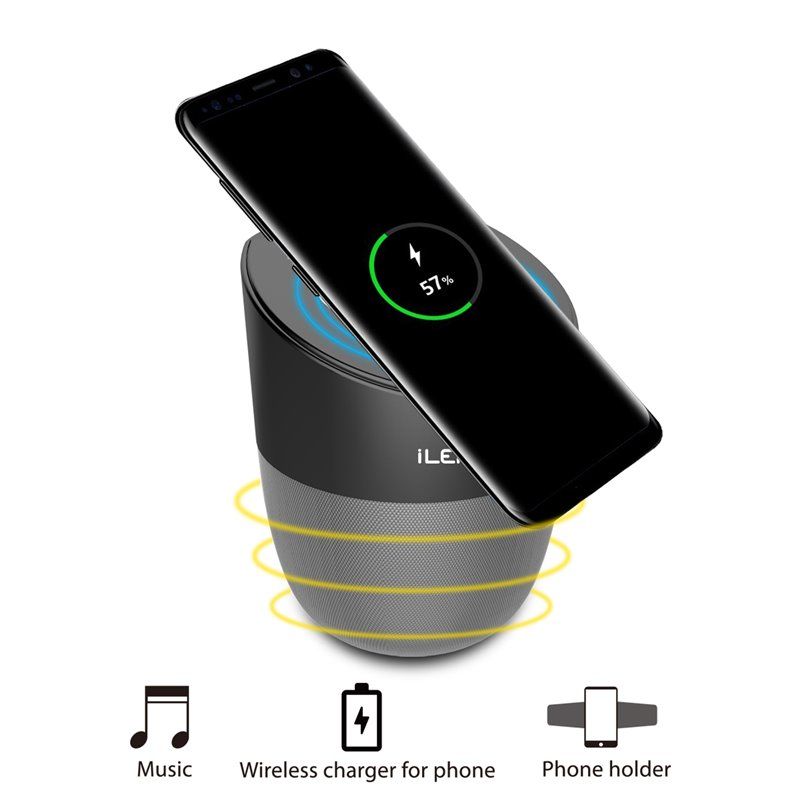iLEPO Mini Bluetooth Speaker & Wireless Charger with Qi Station