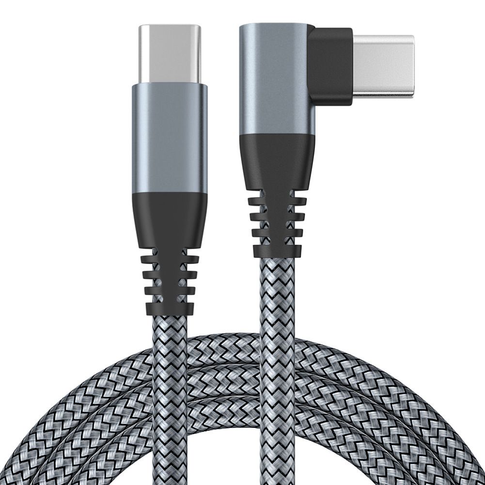 Cargador USB-C rápido de 60 W con conector curvado, gris, cable de 2 m