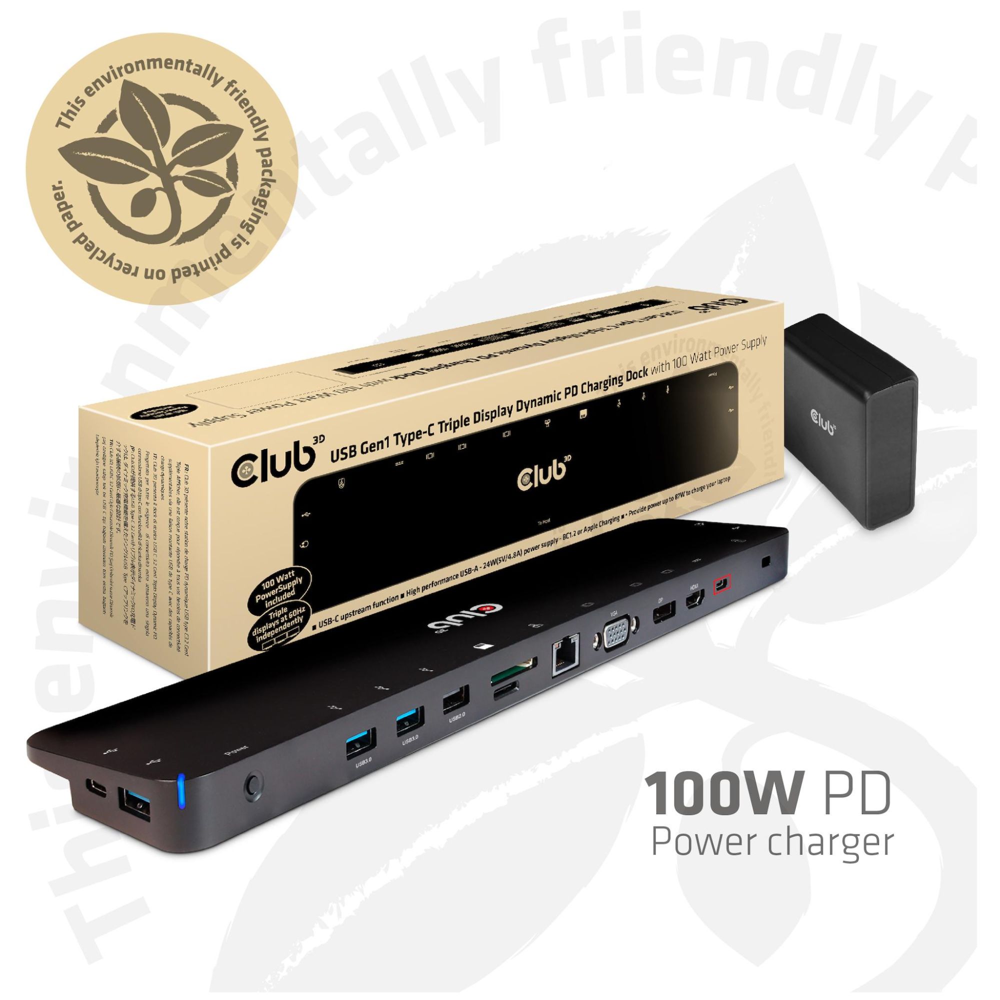 Estación de trabajo Club 3D USB-C CSV-1564W100 - Negro