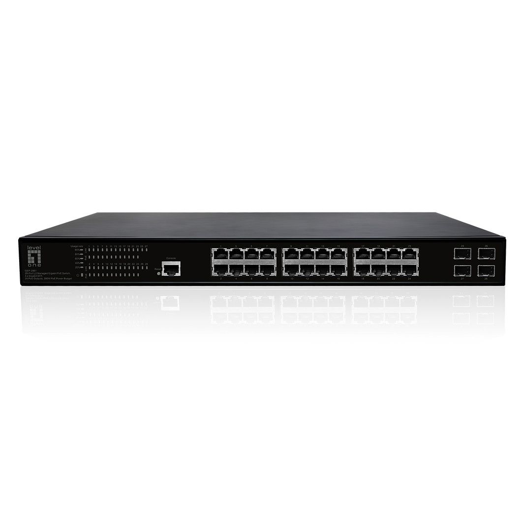 LevelOne GEP-2861 Managed Gigabit Ethernet Switch (10/100/1000) with PoE, 24 Ports, Black