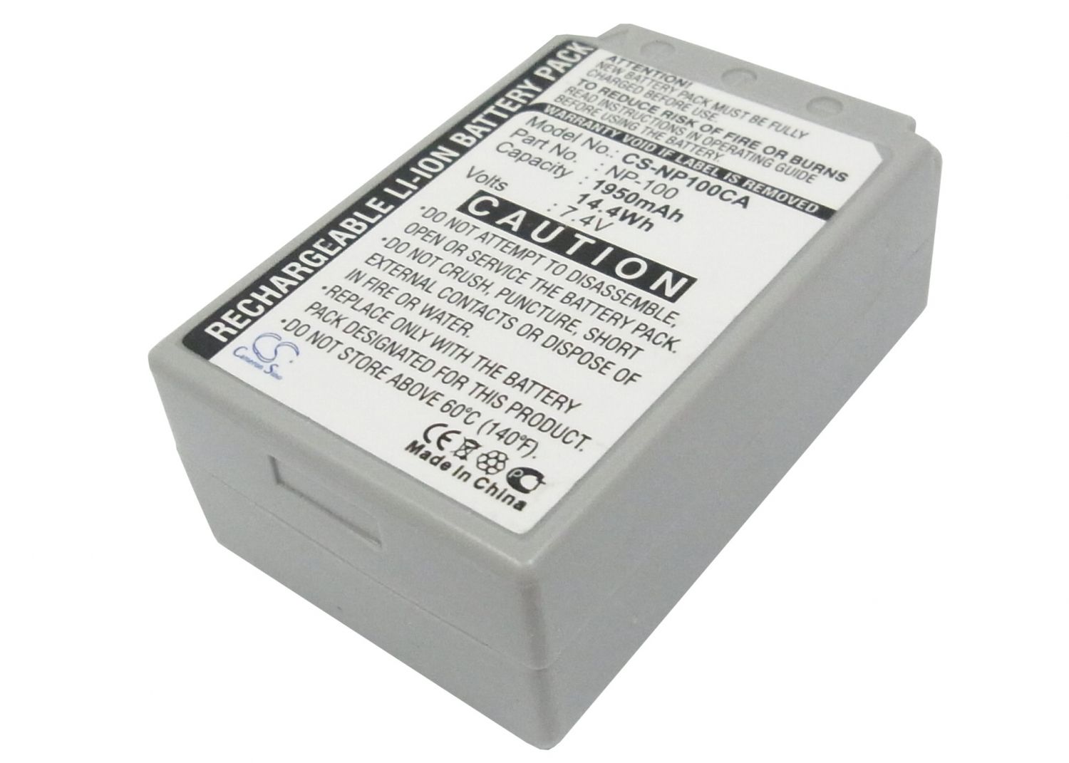 Cameron Sino Li-ion Battery 7.4V 1950mAh NP-100, NP-100L for Casio Exilim Pro EX-F1, EX-F1BK