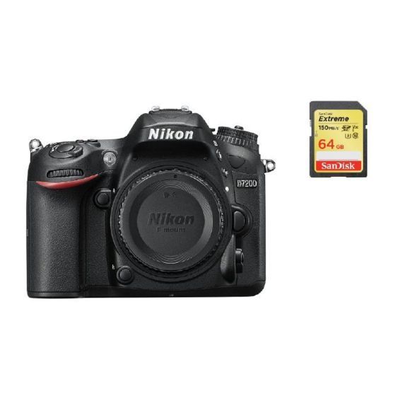 Nikon D7200 24.2MP DSLR Camera Body + 64GB SD Card
