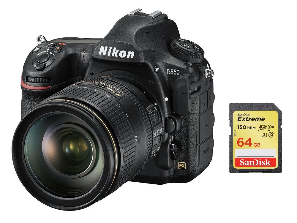 Nikon D850 45.7MP DSLR Camera with AF-S 24-120mm f/4G ED VR Lens and 64GB SD Card