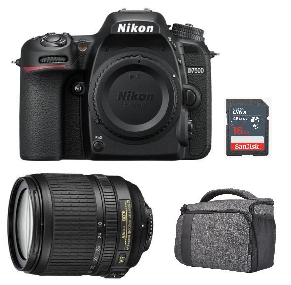 Nikon D7500 20.9MP Digital SLR Camera Kit with AF-S 18-105mm f/3.5-5.6G ED VR Lens, Bag and 16GB SD Card