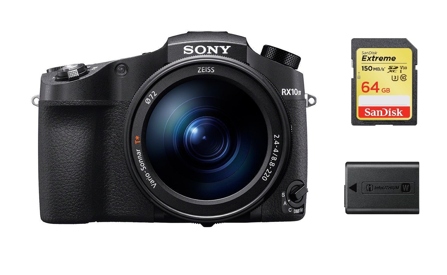 Sony DSC-RX10 IV 20.1MP Digital Camera Black + 64GB SD Card + NP-FW50 Battery