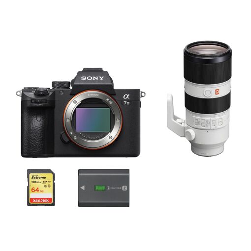 Sony Alpha 7 III Hybrid Camera 24.2MP + SEL 70-200mm F2.8 GM OSS Lens + 64GB SD Card + SONY NP-FZ100 Battery