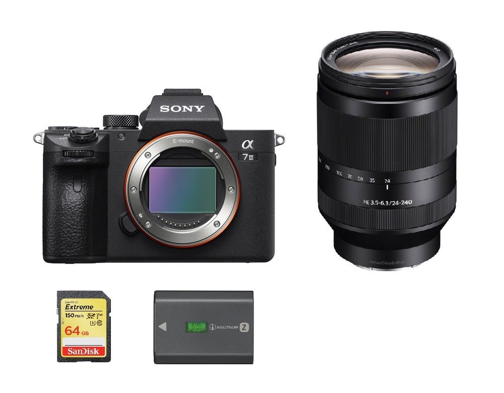 Sony Alpha 7 III Camera Kit (24.2MP, 24-240mm Lens, 64GB Card, Battery)