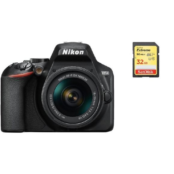 Appareil photo reflex numérique Nikon D3500 24,2 mégapixels avec objectif AF-P 18-55 mm f/3,5-5,6 G VR et carte SD de 32 Go