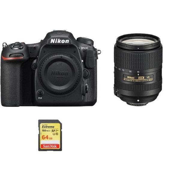 Cámara DSLR Nikon D500 de 20,9 MP con objetivo AF-S 18-300mm F3.5-6.3G ED VR y tarjeta SD de 64 GB