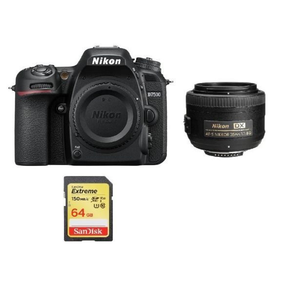 Nikon D7500 20.9MP DX Camera with AF-S 35mm f/1.8G Lens and 64GB SD Card