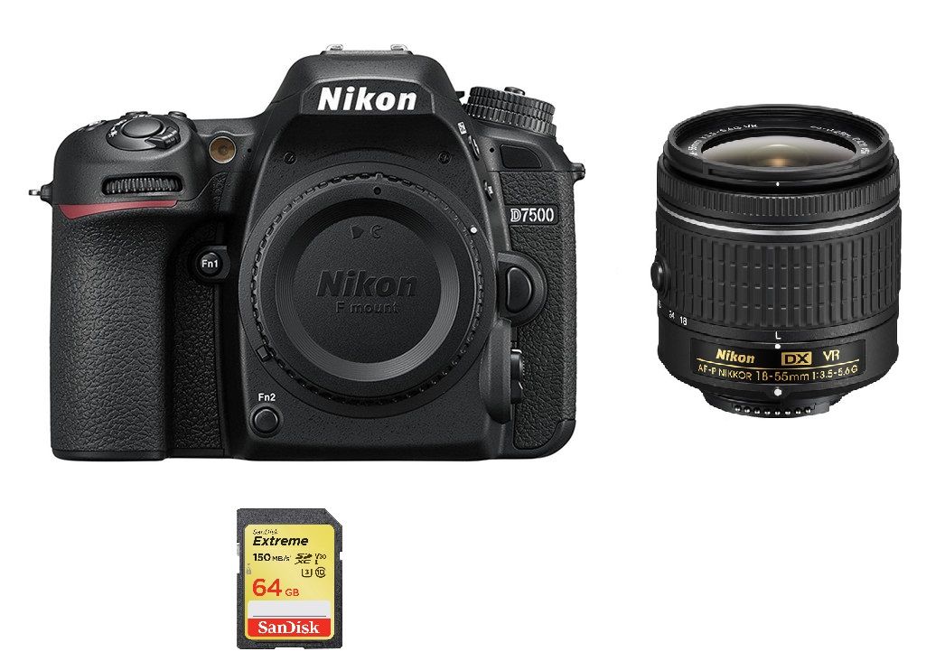 Nikon D7500 20.9MP Reflex Kit with AF-P 18-55mm F3.5-5.6G VR Lens and 64GB SD Card