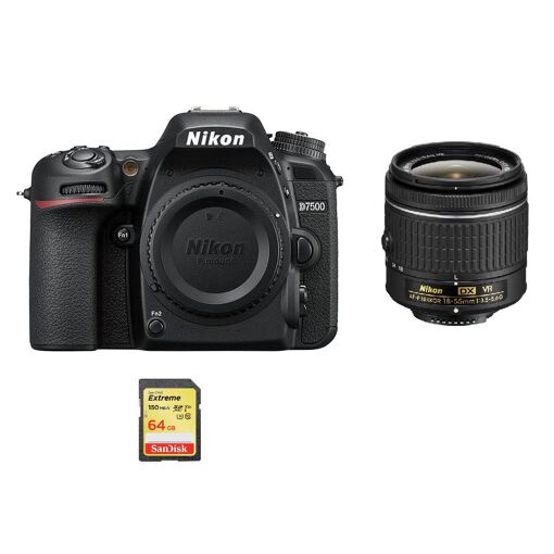 Kit Nikon D7500 réflex 20.9 MP con lente AF-P 18-55mm f/3.5-5.6G VR y tarjeta SD de 64 GB
