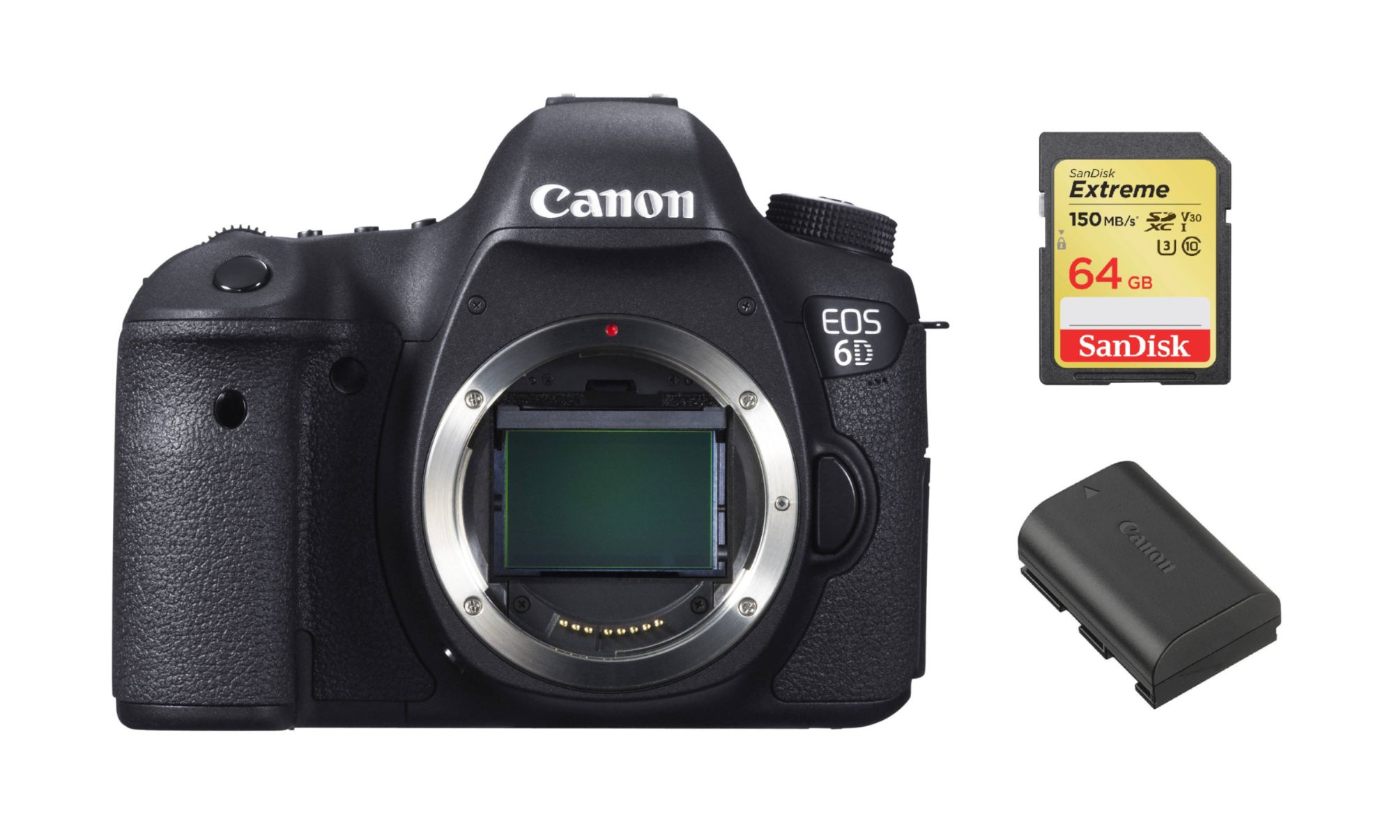 Canon EOS 6D Reflex 20.2MP Body (J to E) + 64GB SD Card + LP-E6N Battery