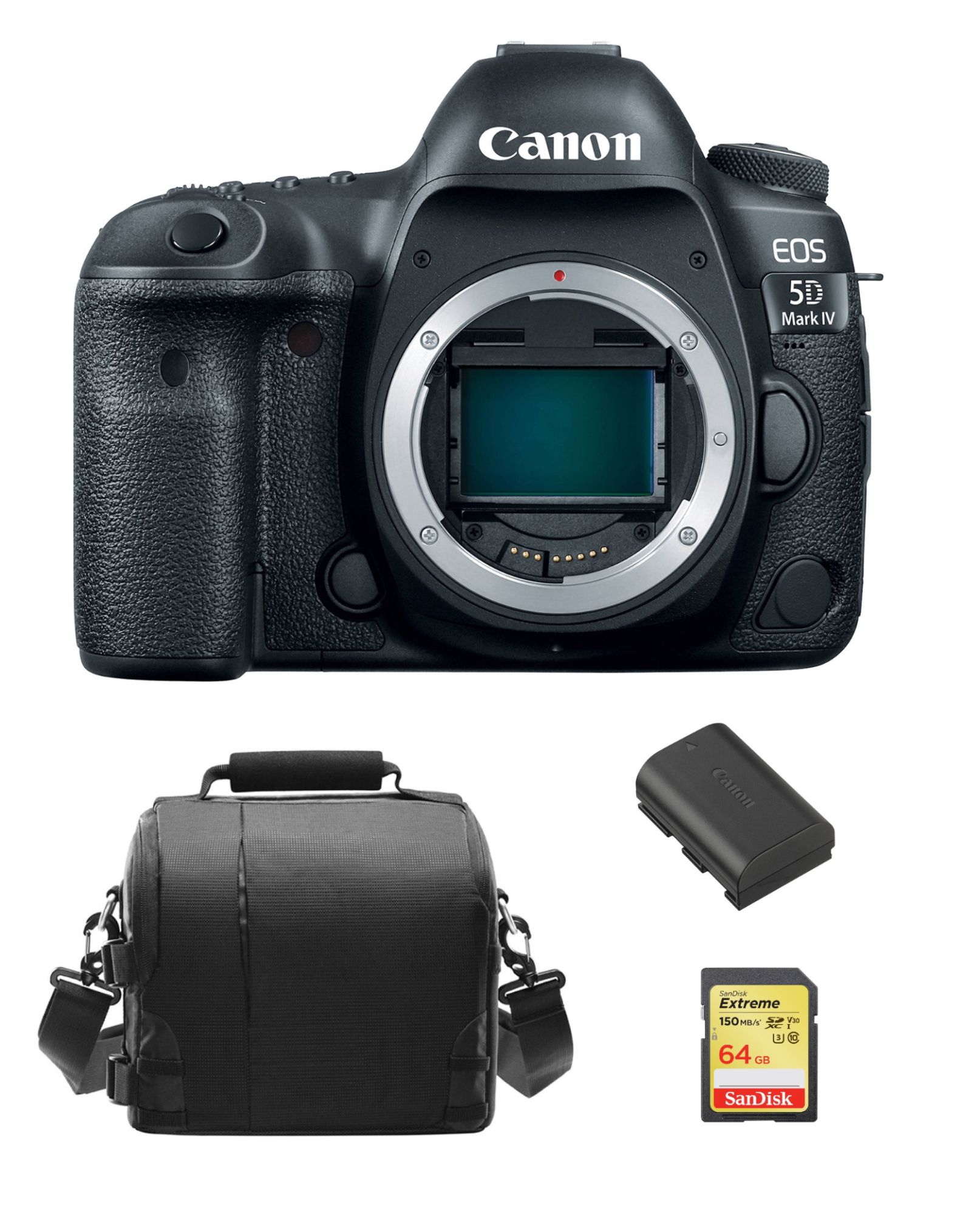 Canon EOS 5D IV Body, 64GB SD Card, Camera Bag, LP-E6N Battery