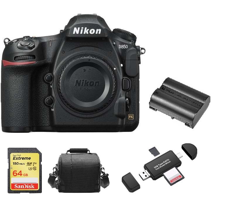 Corps Nikon D850 + Carte SD 64 Go + Sac + Batterie EN-EL15A + Lecteur de carte mémoire