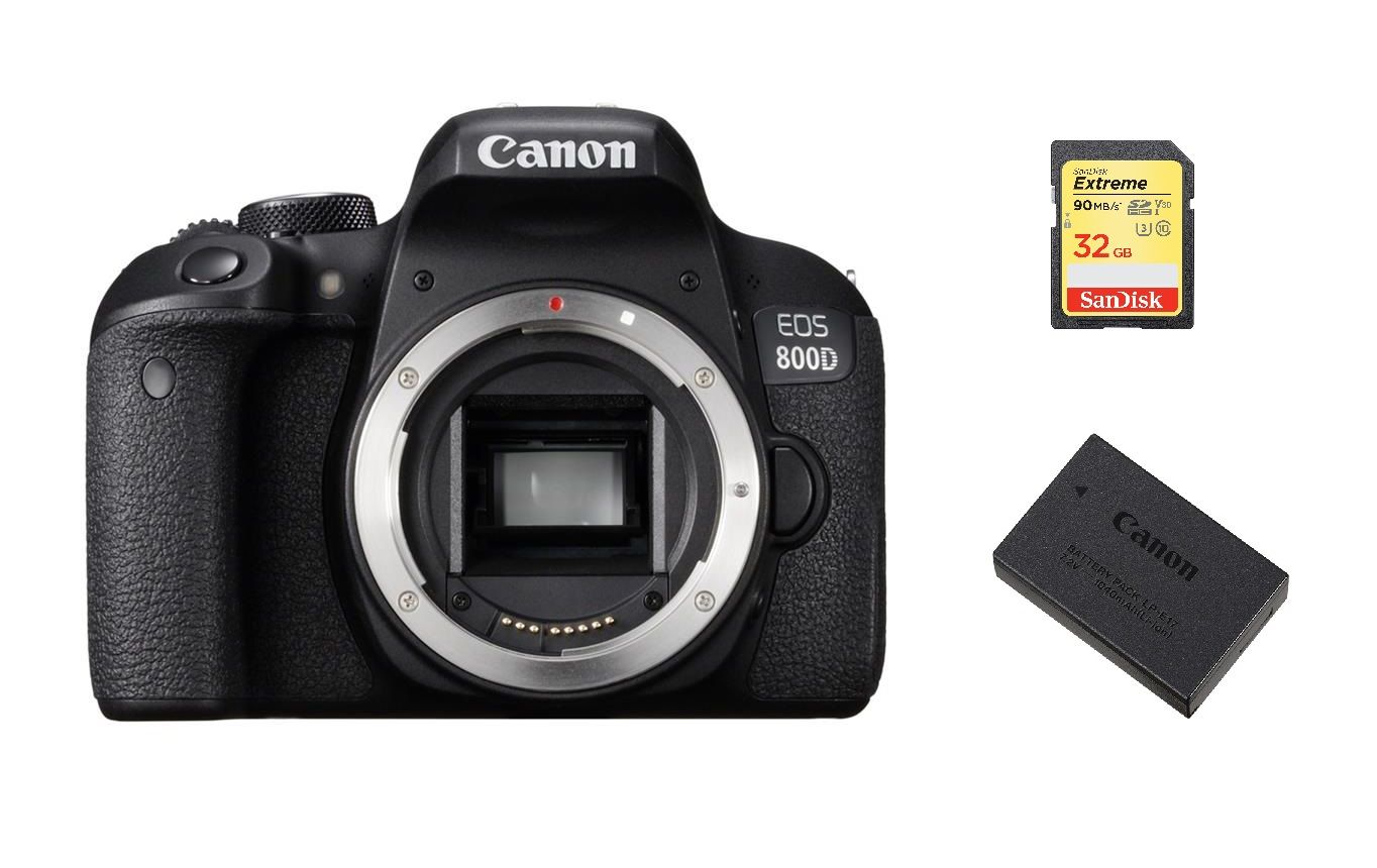 Canon EOS 800D 24.2MP DSLR Camera Body + 32GB SD Card + LP-E17 Battery