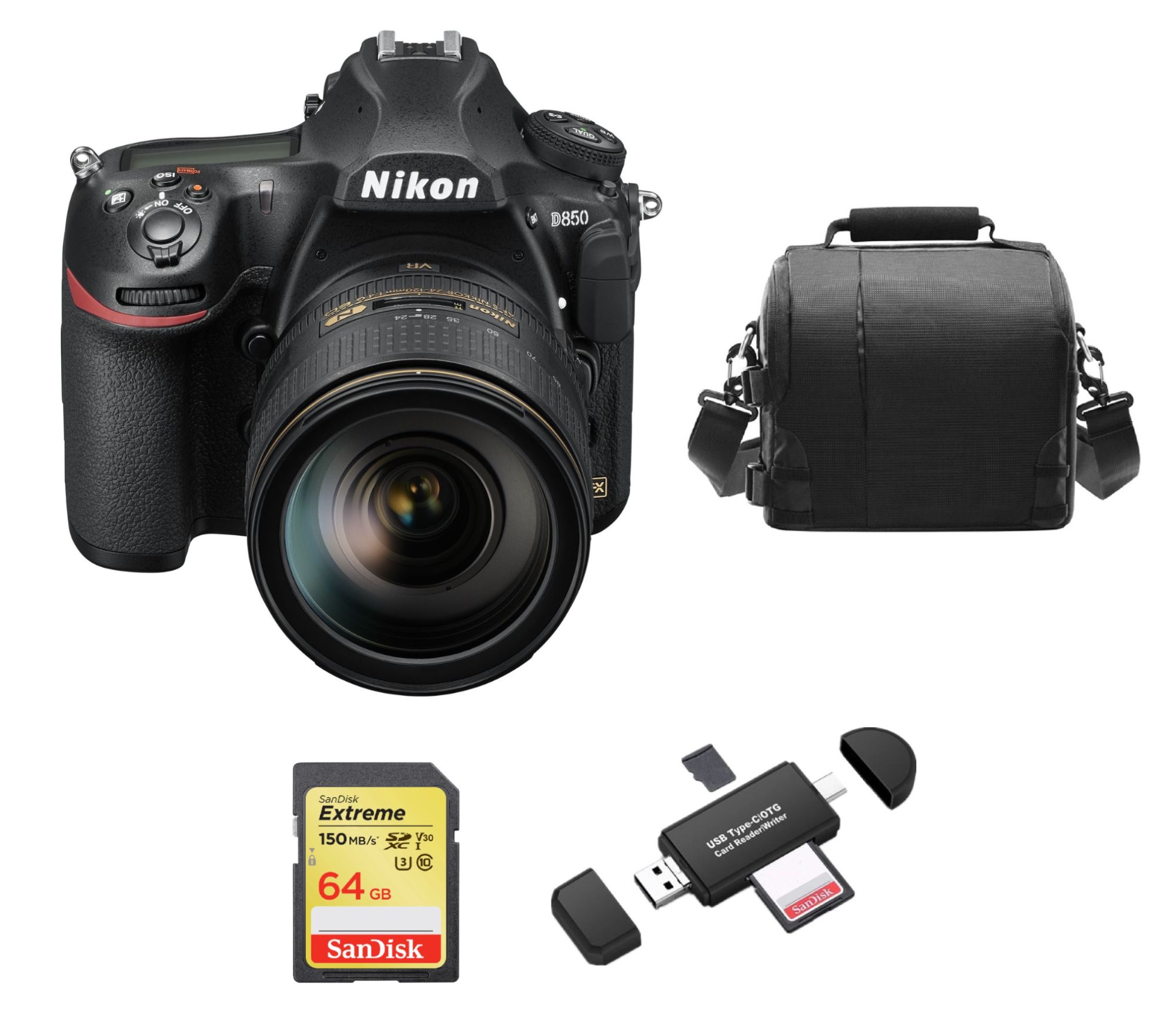 Nikon D850 45.7MP KIT AF-S 24-120mm F4G ED VR + 64GB SD + Bag + Reader