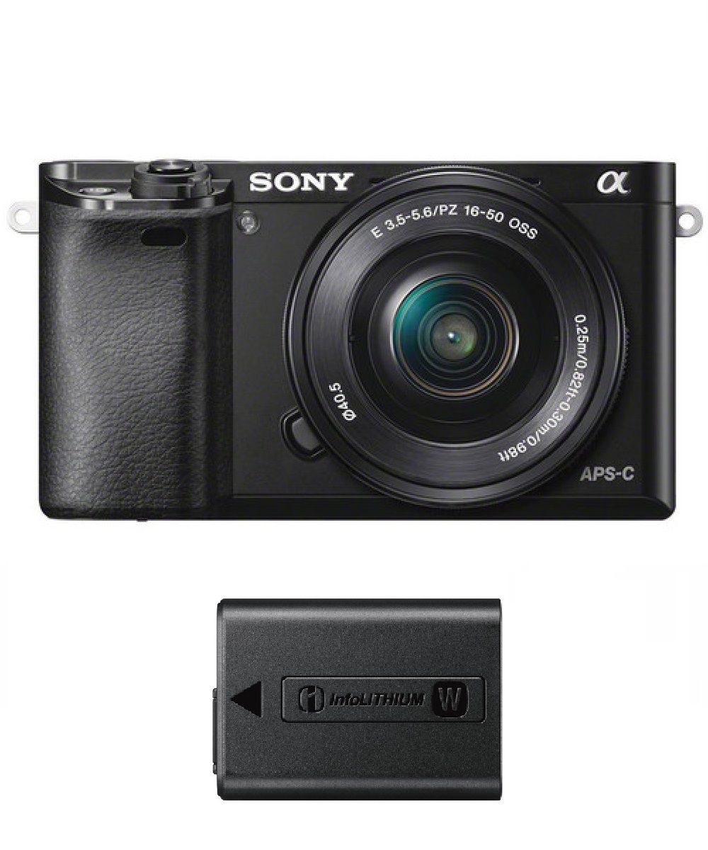 Sony A6000 Hybrid Camera 24.3MP + SEL 16-50mm F3.5-5.6 OSS Black Lens + NP-FW50 Battery