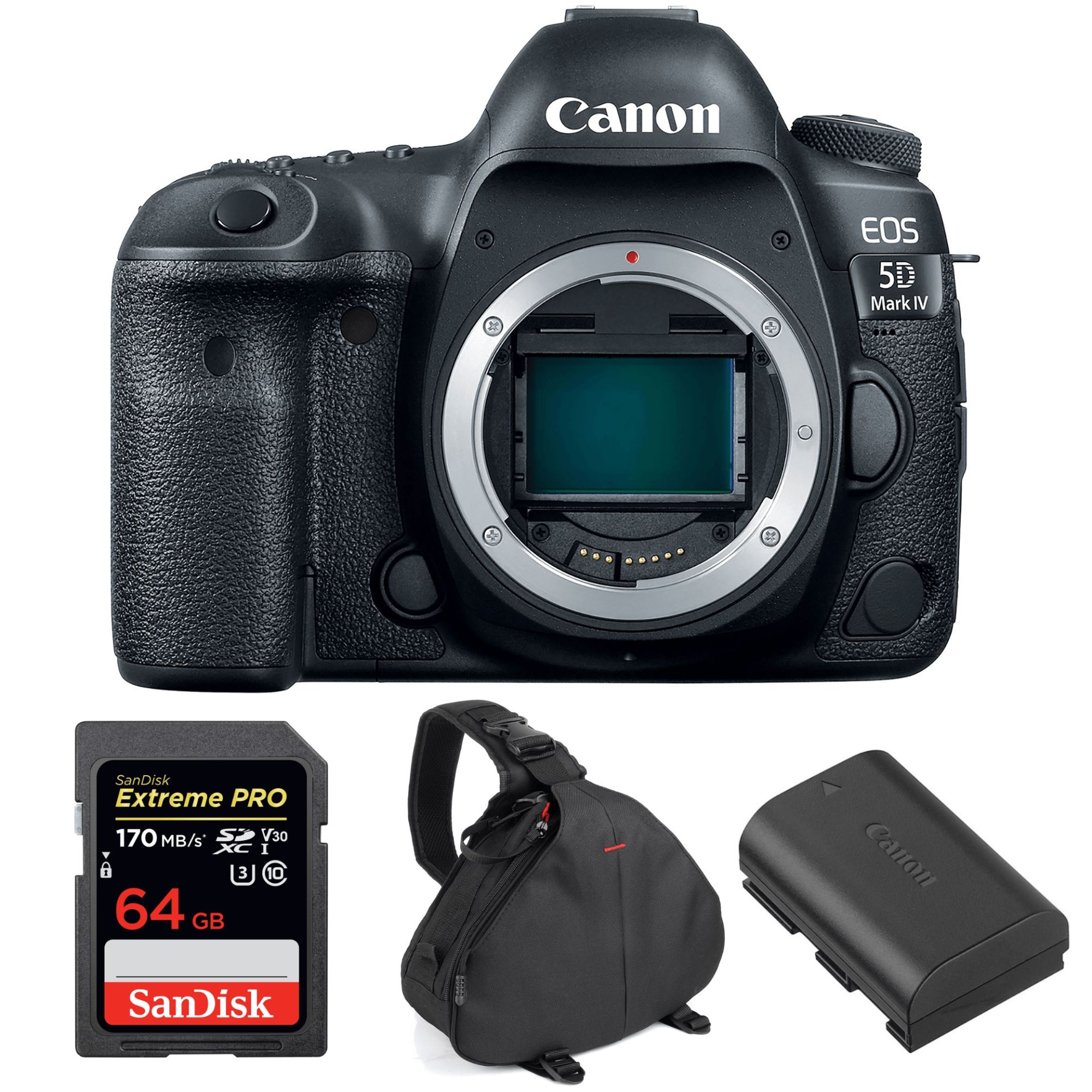 Appareil photo reflex numérique Canon EOS 5D Mark IV nu + carte mémoire SanDisk 64 Go Extreme PRO UHS-I SDXC 170 Mo/s + chargeur Canon LP-E6N + sac de garantie 2 ans