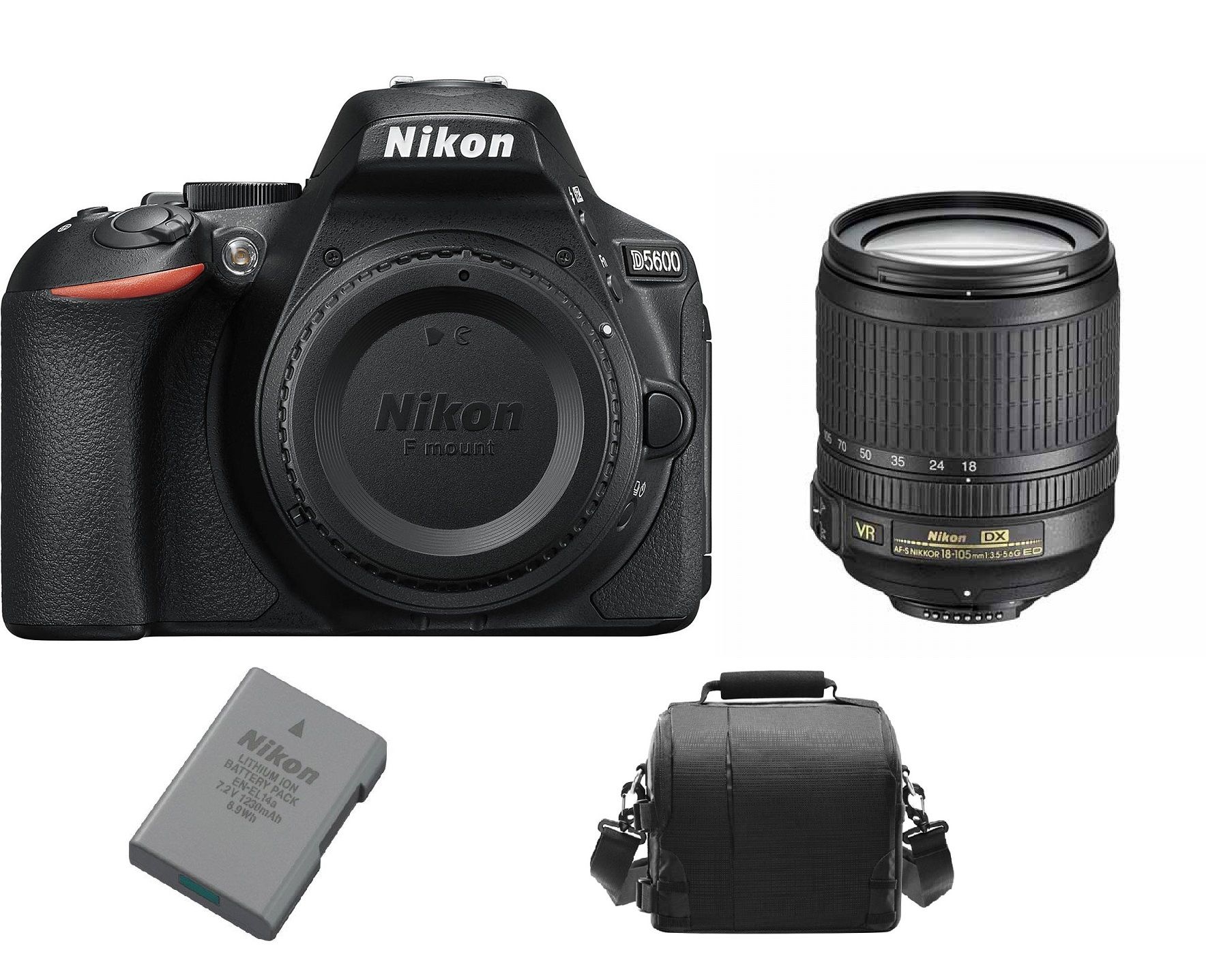 Nikon D5600 24.2MP DSLR Camera with AF-S 18-105mm f/3.5-5.6G ED VR Lens + Bag + Battery