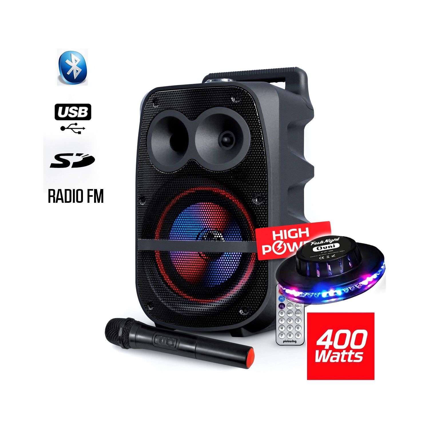 Pickering Ultimate Series 200W Children's Karaoke Speaker with LED Lights and Bluetooth