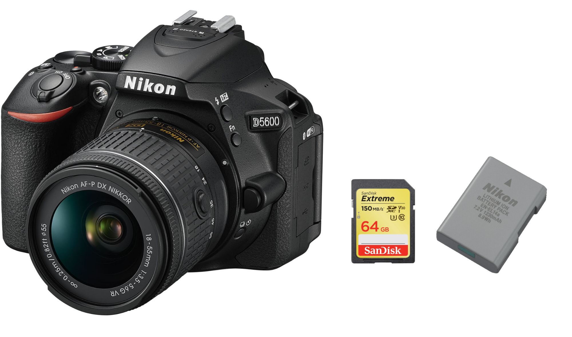 Nikon D5600 24.2MP Reflex Kit with AF-P 18-55mm f/3.5-5.6G VR Lens and 64GB SD Card