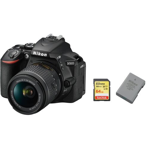 Kit Nikon D5600 réflex digital de 24,2 MP con objetivo AF-P 18-55mm f/3.5-5.6G VR y tarjeta SD de 64 GB